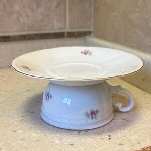 Upcycled Pedestal Stand – Vintage Teacup & Saucer with Floral Detail